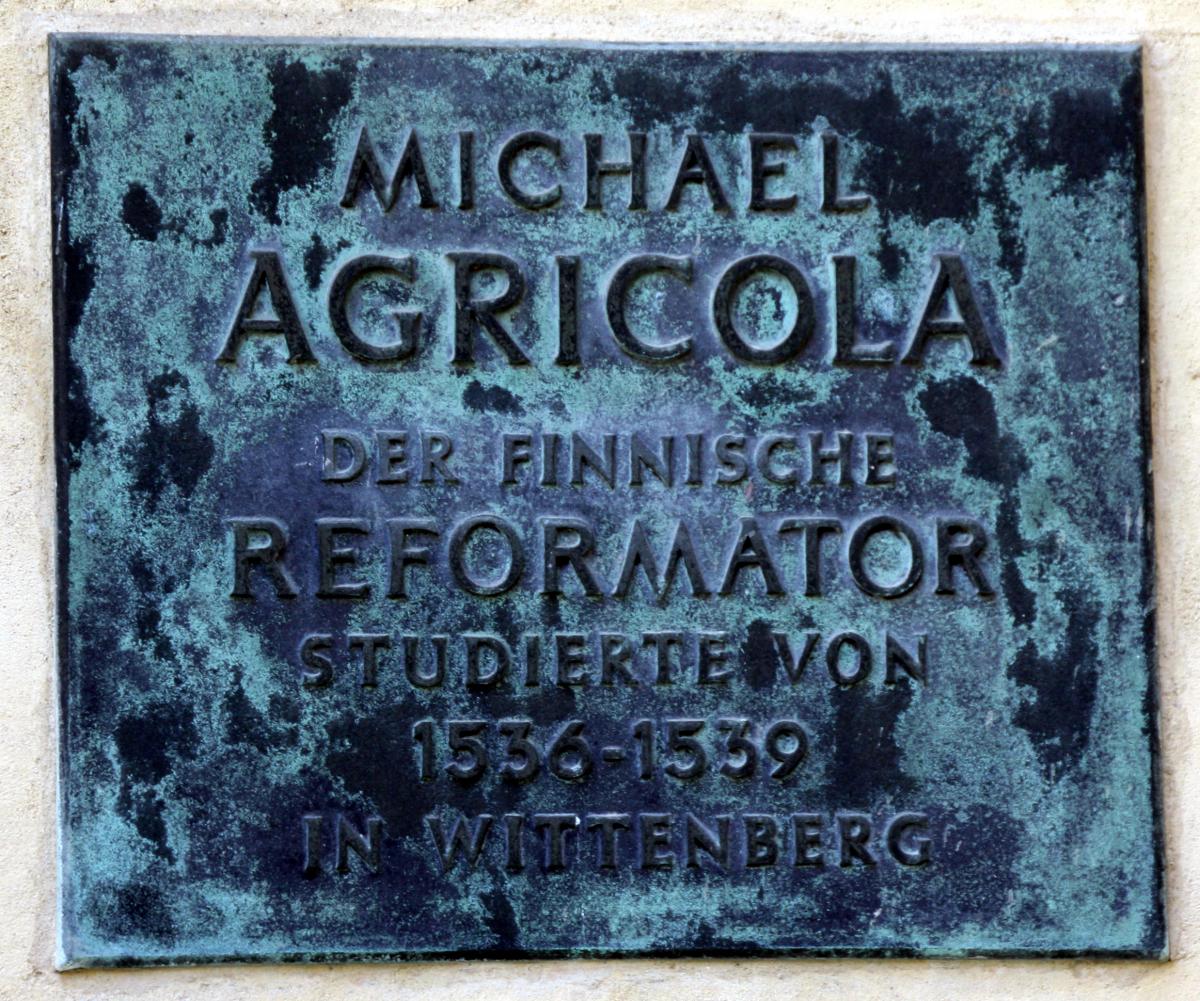 Agricolan muistolaatta Wittenbergissä